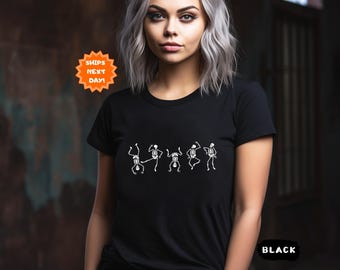 Dancing Skeleton Shirt, Happy Halloween T-shirt, Skeleton Tee, Halloween Costume Shirt, Fall Shirt, Womens Halloween Shirt, Halloween Gift