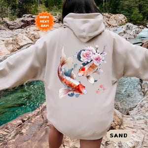Cozy Vintage Japanese Koi Fish Hoodie, Nautical Animal Asian Art Nouveau Japan Sweatshirt, Pond Top Urban Unisex Spring Sweater, Tokyo Style