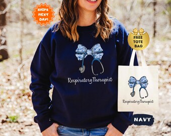 Respiratory Therapist Sweatshirt & Hoodie, RT Stethoscope Bow Sweater, Respiratory Therapist Gifts, RT Coquette Sweater, Gift for RT