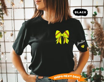 Personalized Softball Shirt, Softball Bow Shirt, Softball Mom Shirt, Coquette Softball Crewneck, Game Day Shirt