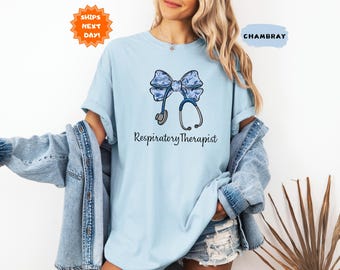 Comfort Colors Respiratory Shirt, RT Stethoscope Bow Shirt, Respiratory Therapist Gifts, RT Coquette Shirt, Gift for RT