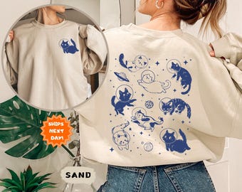 Cats in Space Sweatshirt and Hoodie, Funny Cat Hoodie, Cat Lover Gift, Aesthetic Graphic Retro Vintage Hoodie ,Retro Kitten Trendy Hoodie