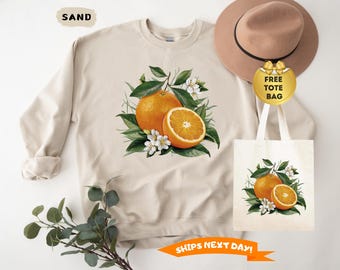 Boho Oranges Sweatshirt, Cottagecore Tropical Fruit Sweatshirt, Summer Orange Fruit Hoodie, Oranges Sweater, Garden Sweatshirt, Gift For Her