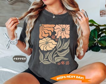 Boho Wildflowers Comfort Colors Shirt, Distressed Wavy Flowers Tshirt, Matisse Floral Graphic Shirt, Flower Market, Soft Goth Fairy Core