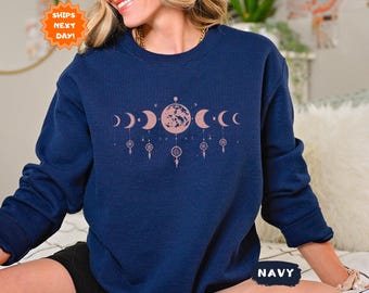 Celestial Sweatshirt, Boho Mystical Moon And Sun Hoodie, Moon Phase Hoodie, Spiritual Moon Women Clothing Gifts, Boho Moon Astronomy Outfit