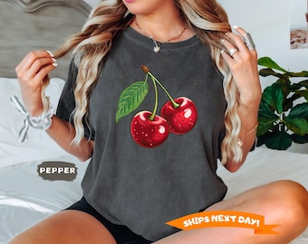 Comfort Colors® Retro Cherry Shirt, Cherry Tee, Fruit Tshirt, Summer Shirt, Food Lover Gift, Cherry Lover Gift, Cherry Shirt, Cherries Tee