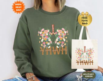 YHWH Sweatshirt, Yahweh Hoodie, Floral Christian Sweatshirt, Christian Sweater, Womens Faith Sweatshirt, Floral Lungs, Flower Lungs