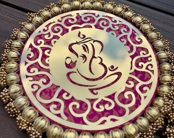 Handmade Ganesh Wall Hanging: Gold Acrylic Pooja Decor