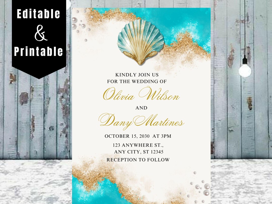 Beach Wedding Invitation Template, Coastal Wedding Invite, Printable ...