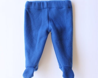 Footed Pajama Pants READY to SHIP 0-3M Blue Fleece Footie Pant Feet Pants Baby Shower Gift Pajamas