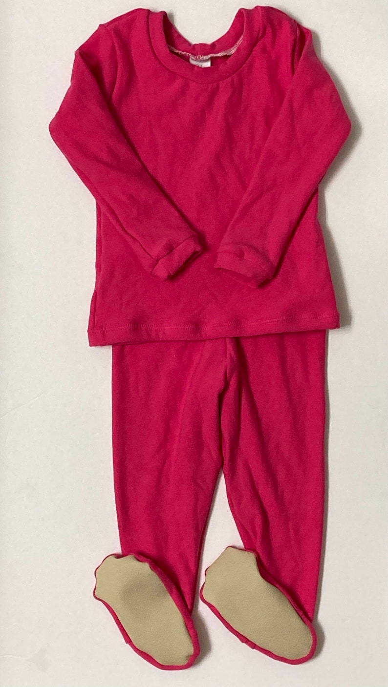 Pantalon de pyjama à pieds Pyjama d'hiver avec pieds CUSTOM deux ensemble 2 pièces chemise garçons filles pyjama pour enfant teinture unie bambou polaire extensible image 6