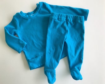 6/9M Footed Pajama Pants READY to SHIP Pajamas with Feet Eco Dye Bamboo Stretch Fleece Two 2 Piece Set Shirt Boys Girls Kid's