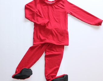 Fall Footed Pajama Set, Pants with Feet, Shirt, Pajamas with Feet, Bamboo Spandex, Girls Footie Pants, Boys Footies