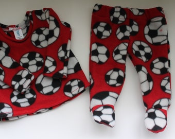 3-6M Footed Pajama Pants with Feet READY to SHIP PJs with Feet Sleepwear Fleece Footie Pants Set Soccer