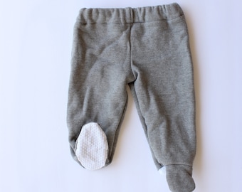 3-6M Footed Pants READY to SHIP Infant Pajamas with Feet Baby Feet Pants Gray Bamboo Charcoal Cotton Fleece Footie Baby Shower