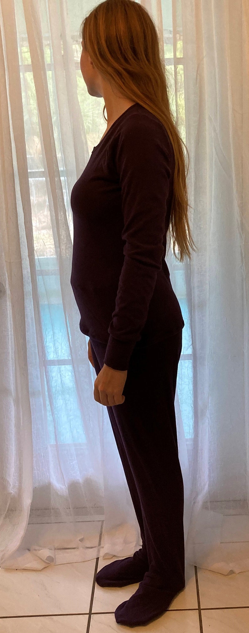 Adult Footed Pajama Pants With Feet Pajamas Two Piece CUSTOM Bamboo Lounge Set Stretch Fleece