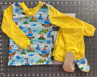 Kids 2T Footed Pajamas, Fall Pajamas, Pajama Set, Boys Pajamas, Cotton Knit Pants,Long Sleeve Two Piece Set, Girls Jammies, Twins, Pirate