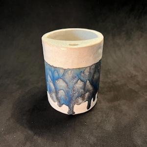 Handmade Ceramic Drippy Tumbler Mug – Blue & Speckled Glaze