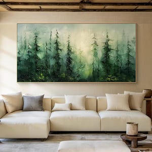 Original Forest Landscape Painting, Large Green Texture Abstract  oil Painting, Textured Canvas Abstract Wall Art, Living Room Wall Art