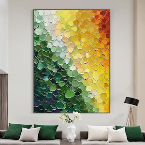 Vibrant Abstract Impasto Painting on Canvas Multicolored Textured Wall Art Luxurious Modern Expressionist Palette Knife Living Room Wall Art