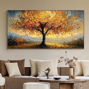 Original Tree of Life Oil Painting on Canvas, Large Custom Wall Art, Abstract Golden Tree Wall Art, Boho Wall Décor, Living room Wall Decor