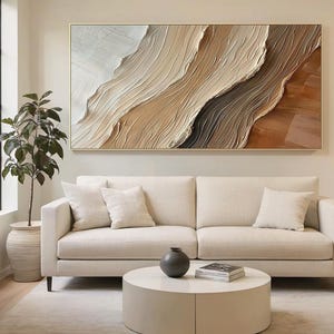 3D Textured Wall Art Abstract Large Beige Canvas Oil Painting Plaster Texture Wall Art for Modern Home Decor Minimalist Living Room Decor