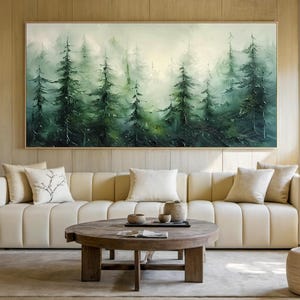 Large Green Texture Painting On Canvas, Forest Landscape Painting, Textured Canvas Abstract Wall Art, Minimalist Personalized Home Decor