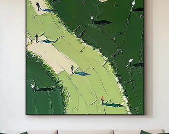 Green Golf Course Abstract Painting, Sports Landscape Canvas Art, Modern Golf Wall Art for Home Decor, Housewarming Gift for Men