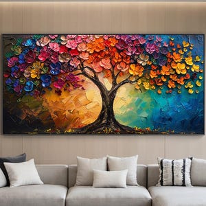 Original Tree of Life Oil Painting on Canvas, Large Custom Wall Art, Abstract Colorful Tree Wall Art,Boho Wall Decor, Living Room Wall Decor