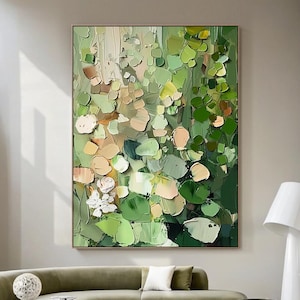 Abstract Green Oil Painting on Canvas Large Original Textured Emerald Green Boho Wall Art Modern Trendy Minimalist Living Room Home Decor
