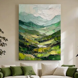 Original montagne peinture à l'huile sur toile 3d art mural vert paysage minimaliste peinture à l'huile texture abstraite art mural vert grand art mural