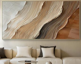 Abstrakte Malerei 3D Welle, neutrale Küstenwandkunst, Erdton Leinwandkunst für Wohnzimmerdekor