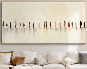 Handmade People Portrait Painting, Modern Minimalist Figure Wall Art, Textured Beige Canvas Art for Living Room Decor