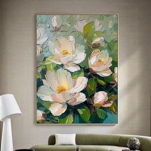 Original Modern Flower Art, Zen Floral Oil Painting On Canvas, Large Wall Art, Boho Wall Décor,Modern Luxury Living Room Wall Decor