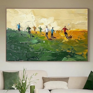 Textured Green Football Wall Art, 3D Palette Knife Painting, Contemporary Sport Wall Decor, Green Canvas, Modern Play Football Lover Artwork