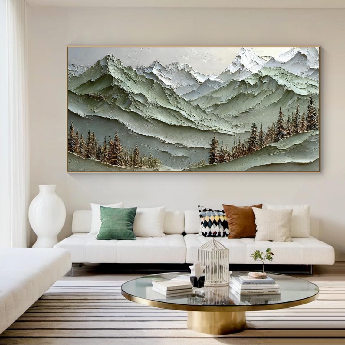 Image showcasing Textured Mountain Landscape With Snow-capped Peaks and Evergreen Trees ...