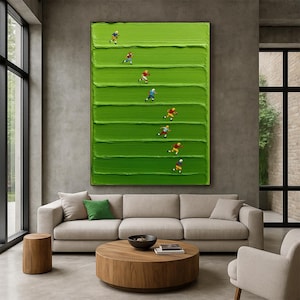 Sports Lover Gift Wall Art, Green Textured Abstract Painting, Modern Athletic Canvas Decor, Original Handmade Artwork, Thoughtful Present
