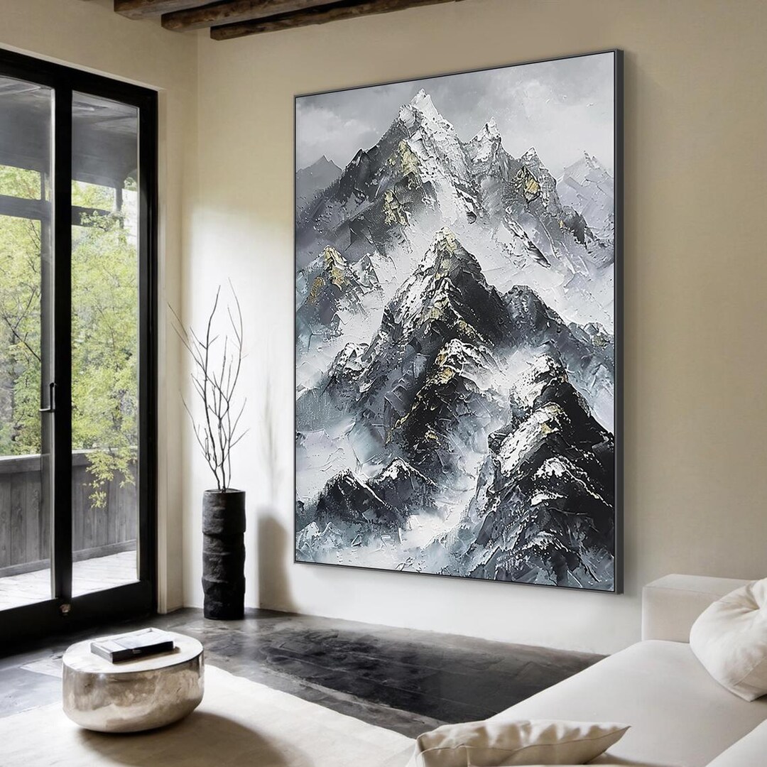 Large Abstract Mountain Oil Painting – 3D Textured Landscape Canvas ...