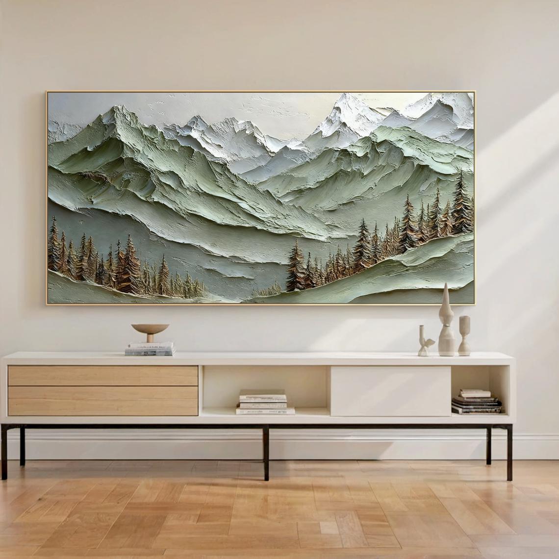 Picture of Textured Mountain Landscape With Snow-capped Peaks and Evergreen Trees ...