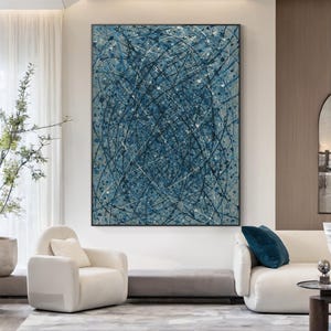 Blue Abstract Oil Painting on Canvas, Large Wall Art, Modern Abstract Texture Art, Colorful Wall Art for Living Room, Blue Painting