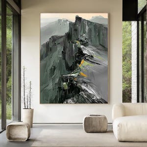 Large Abstract Mountain Oil Painting on Canvas, Original Nature Landscape Art, Textured Mountain Wall Art for Living Room Decor