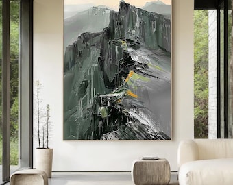 Large Abstract Mountain Oil Painting on Canvas, Original Nature Landscape Art, Textured Mountain Wall Art for Living Room Decor
