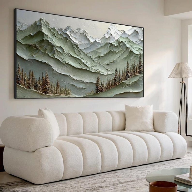 Textured Mountain Landscape With Snow-capped Peaks and Evergreen Trees ...