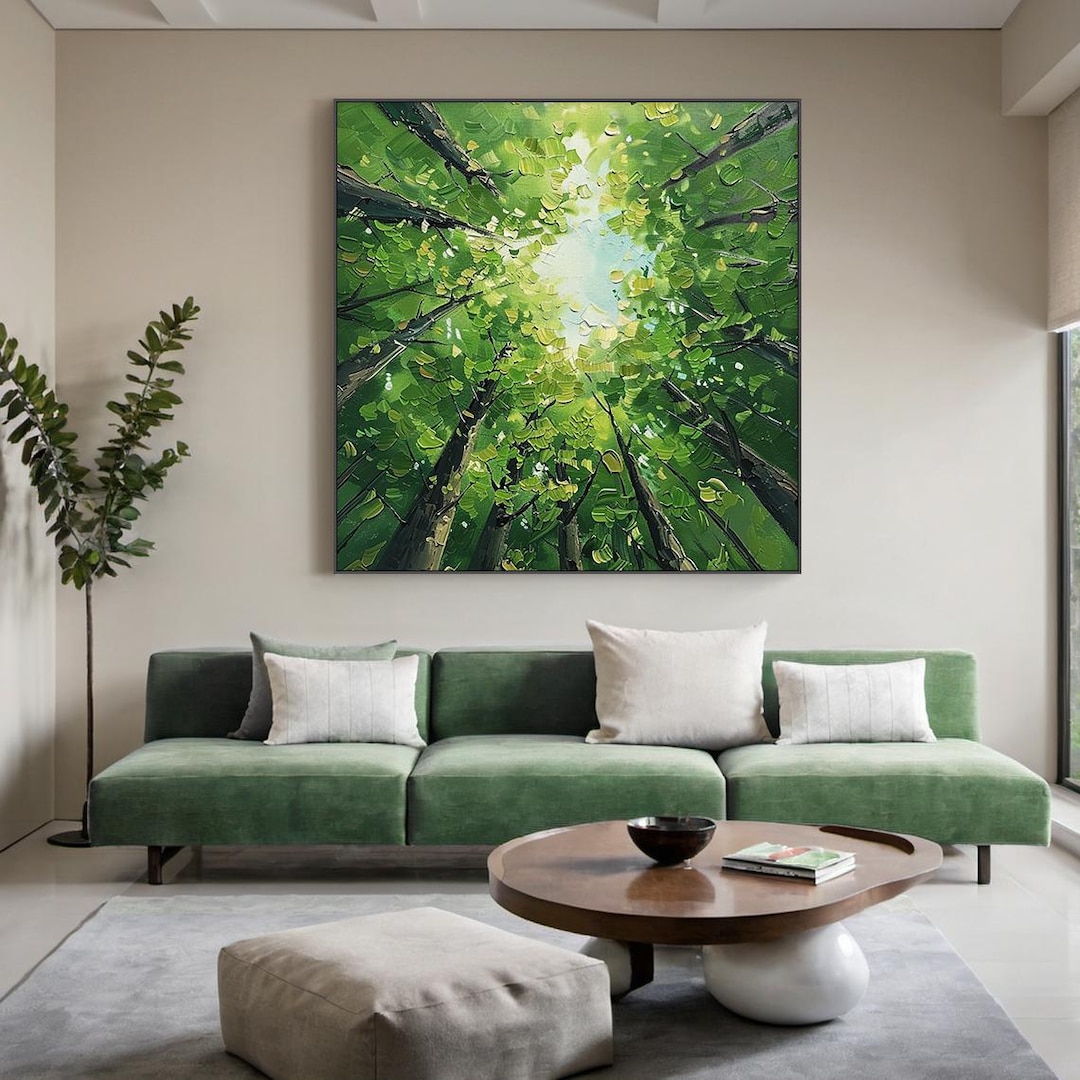 Original Green Forest Oil Painting on Canvas Impasto Birch Tree ...