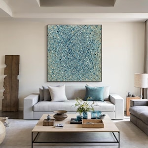 Blue Abstract Oil Painting on Canvas, Large Wall Art, Modern Abstract Texture Art, Colorful Wall Art for Living Room, Blue Painting