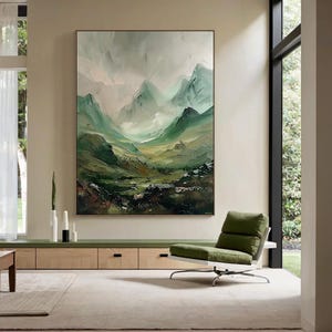 Original Mountain Green Wall Art 3d Textured Minimalist Landscape Oil Painting Abstract Texture Green Art Large Mountain Canvas Wall Art