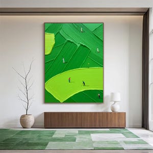 Abstract Golf Themed Wall Art, 3D Textured Green Canvas Painting, Golf Lovers Gift ,Original Golf Sport Canvas , Living Room Decor