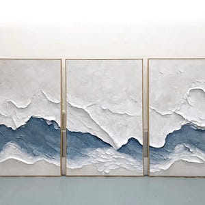 Set of 3 Ocean Wave Oil Paintings, Textured Coastal Wall Art Set, Modern Japandi Home Decor image 17