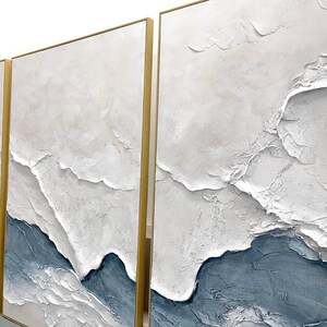 Set of 3 Ocean Wave Oil Paintings, Textured Coastal Wall Art Set, Modern Japandi Home Decor image 19
