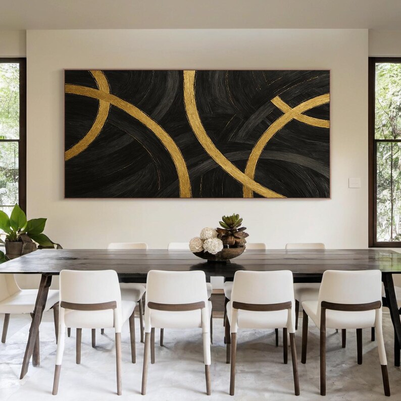 Modern Black and Gold Abstract Art Textured Geometric Painting on ...